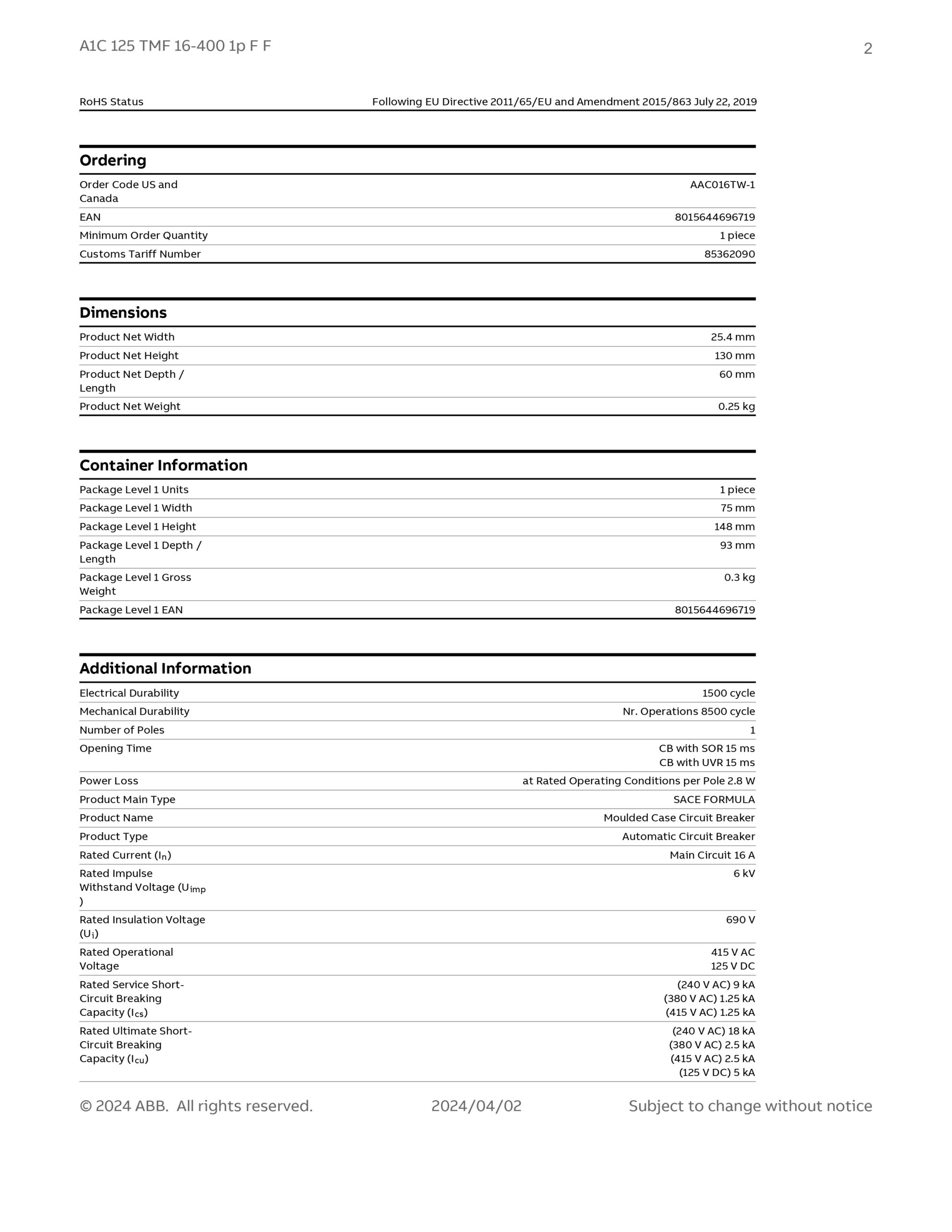 A1C125TMF16A1P