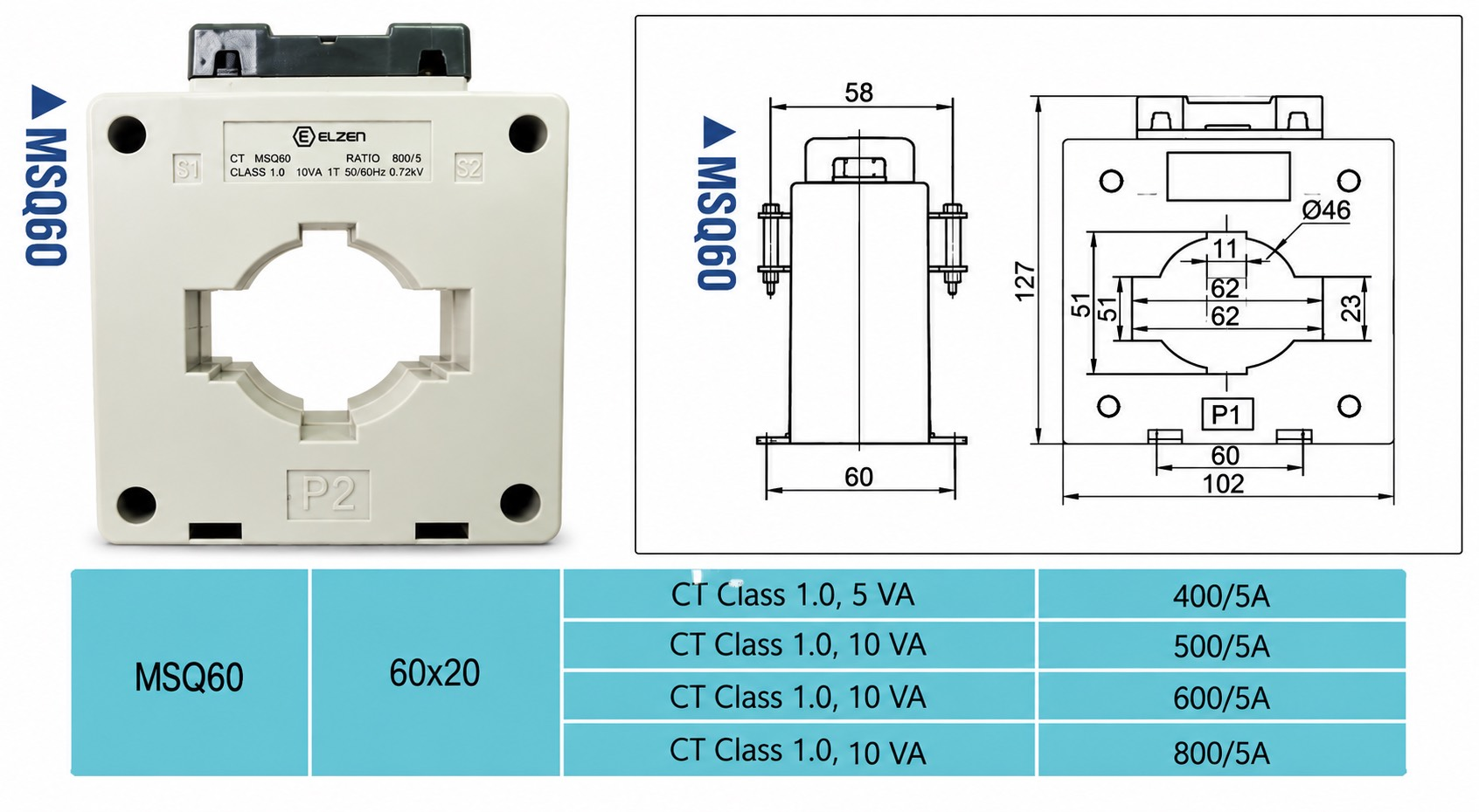 ภาพประกอบสินค้า MSQ60 Current Transformer (CT) ELZEN